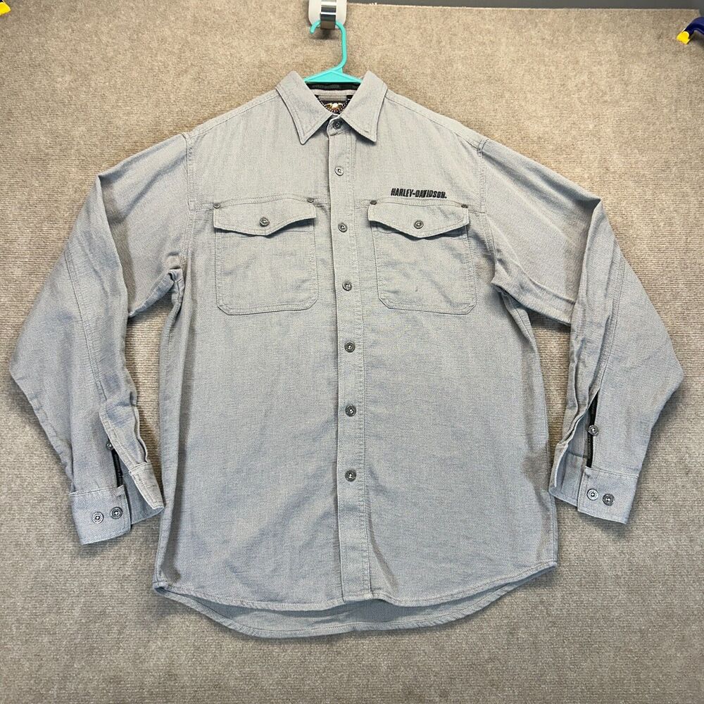 Harley-Davidson Shirt Men's S Gray LS Button Down Back Embroidery Micro Waffle
